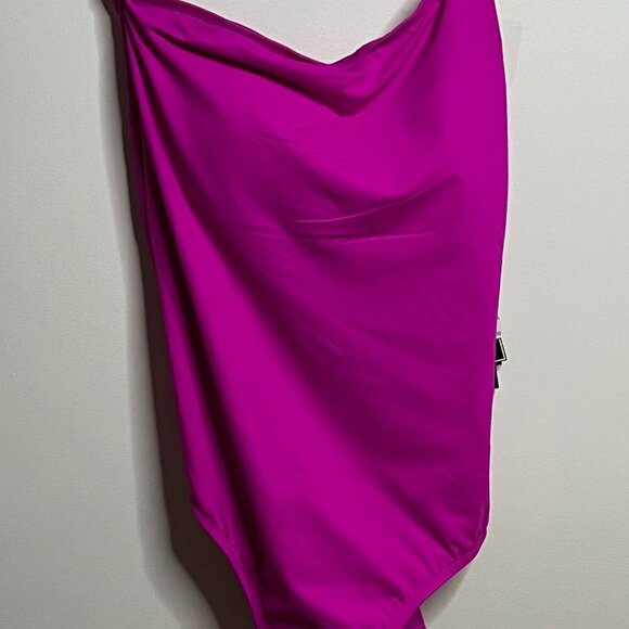 La Blanca Island Goddess Lace Back One Shoulder One Piece - Pop Pink Size 14 - Picture 3 of 7